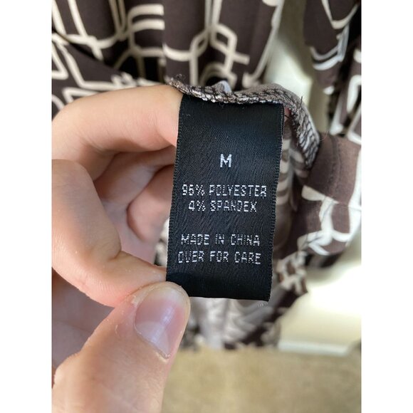 AB Studio Womens Brown & White Geometric Print A-Line Dress Medium 3/4 Sleeves - Picture 4 of 7